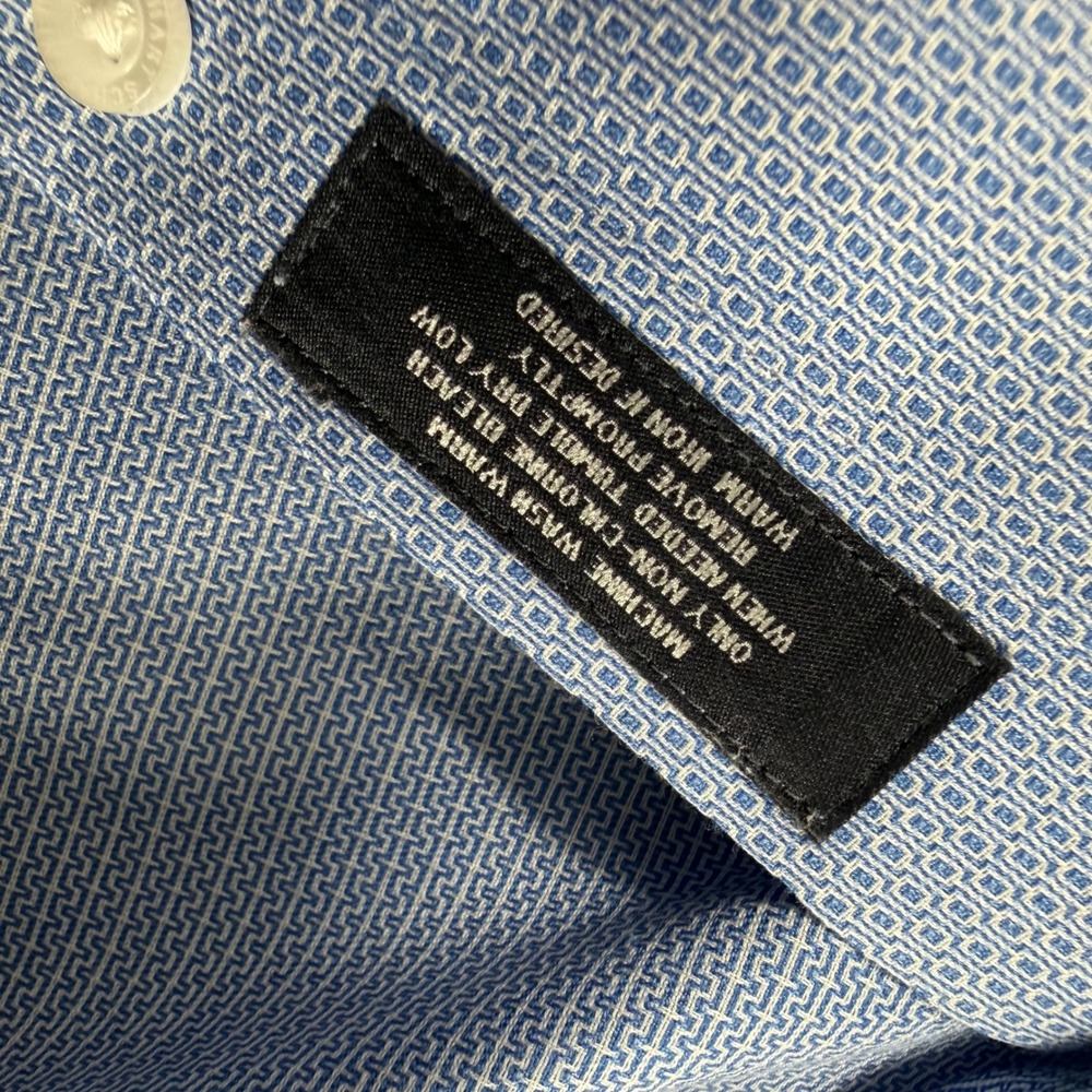 Hart Schaffner Marx Mens 16.5 33 Pima Cotton Non-Iron Blue Geometric Dress Shirt - Picture 11 of 11